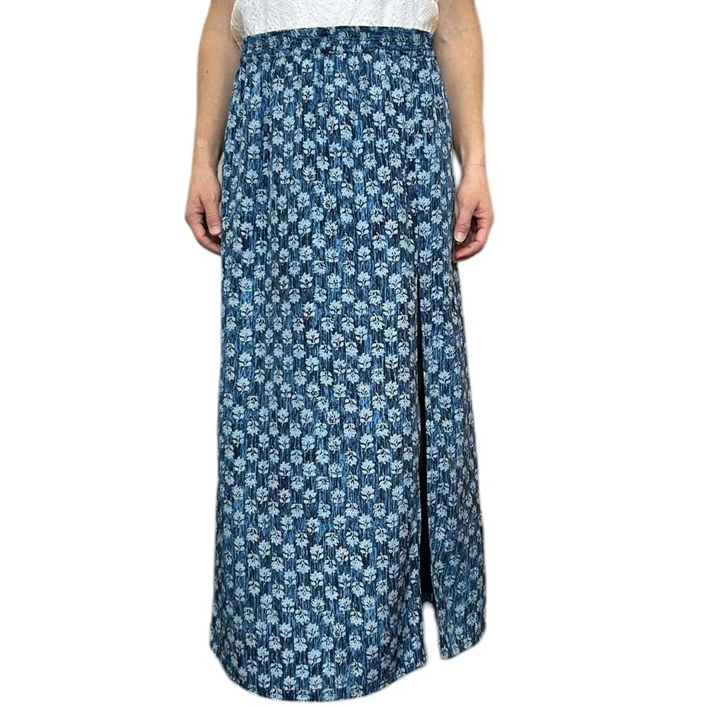 MICHAEL‎ Michael Kors | Floral Maxi Skirt with Slit in Heritage Blue M